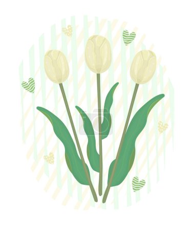 Illustration for Three yellow tulips with hearts, colorful illustration - Royalty Free Image