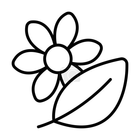 Téléchargez les photos : Fleur et feuille, symbole du printemps, illustration vectorielle ligne noire - en image libre de droit