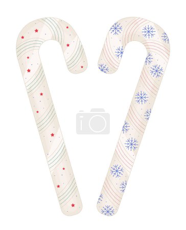 Photo for Two candy canes in a shape of heart, illustration in pastel shades - Royalty Free Image