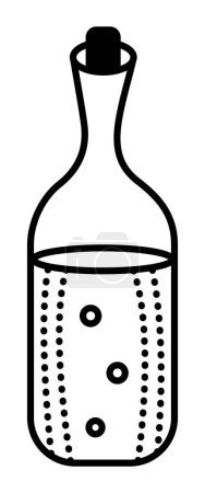 Téléchargez les photos : Bouteille avec liquide, pictogramme monochrome de boisson dans un récipient en verre, icône vectorielle ligne noire - en image libre de droit