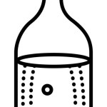 Bottle with liquid, monochrome pictogram of drink in a glass container, black line vector icon