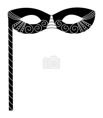 Illustration for Black masquerade mask with a stick, black and white vector illustration for Purim holiday - Royalty Free Image