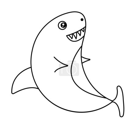 Black line cute shark, monochrome vector illustration