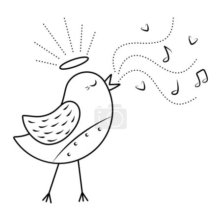 Téléchargez les photos : Black and white singing nightingale, magical vector monochrome illustration of an angel bird - en image libre de droit