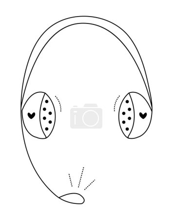 Téléchargez les photos : Gros écouteurs, doodle ligne noire, illustration vectorielle mignonne - en image libre de droit