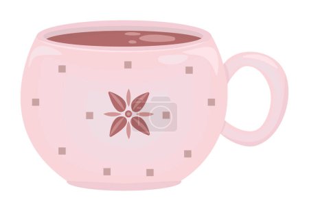 Ilustración de Taza rosa con chocolate caliente, ilustración vectorial de bebida hecha en buena paleta y colores suaves - Imagen libre de derechos