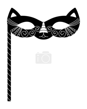 Illustration for Cat masquerade mask with stick, black and white vector illustration for Mardi Gras - Royalty Free Image