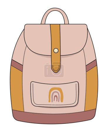 Photo for Boho backpack with rainbow, color vector illustration in beige, ginger and brown shades - Royalty Free Image