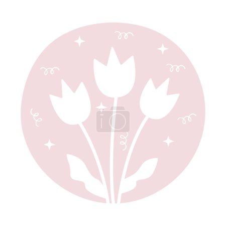 Photo for Three tulips with leaves in circle, light beige and white, piglet, peach color - Royalty Free Image