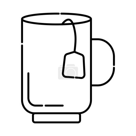 Téléchargez les photos : Coupe de thé noir et blanc vecteur ligne illustration - en image libre de droit