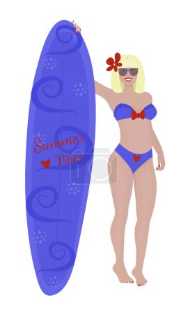 Illustration for Blonde woman with sailboard colorful illustration - Royalty Free Image