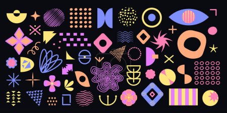 Illustration for Color brutalist elements set, geometric shapes and primitive figures of memphis and swiss design, vector shapes of y2k style - Royalty Free Image
