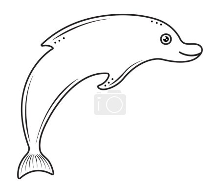 Cute dolphin, black line minimal illustration, monochrome nautical preppy doodle