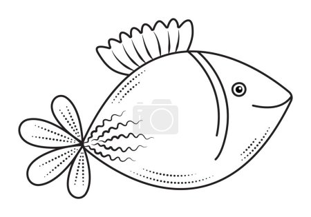 Cute angel fish, black line minimal illustration, monochrome nautical preppy doodle