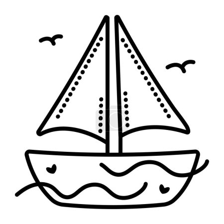 Sailboat black line vector icon, single boat pictogram