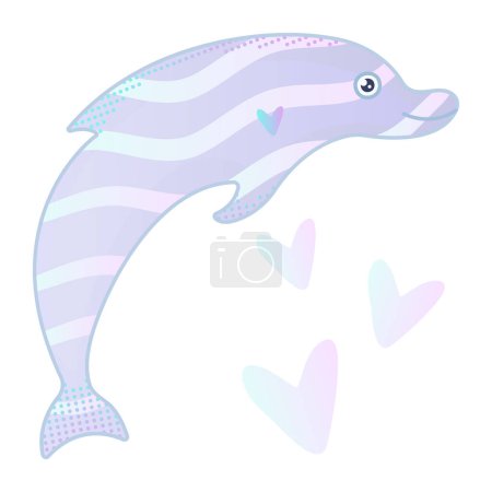 Cute dolphin with hearts, preppy nautical gradient illustration