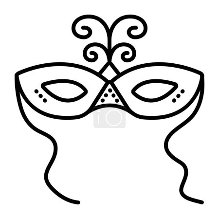 Illustration for Festive masquerade eye mask with ties, carnival black line icon - Royalty Free Image