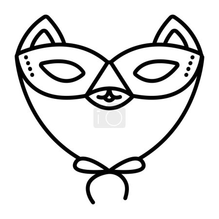 Téléchargez les illustrations : Masque festif pour les yeux masqué chat avec cravates. Mignon carnaval ligne noire icône - en licence libre de droit