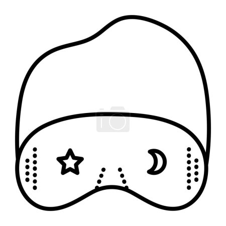 Simple night sleep eye mask with a rubber band. Vector black line icon, pictogram in minimal style. Monochrome outline blindfold with a star and moon images