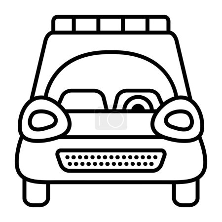 SUV black line vector icon, single sport utility vehicle symbol, monochrome front view pictogram of a crossover, four wheeled 4x4 transport