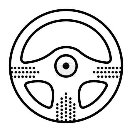 Car steering wheel, single black line vector icon, front view monochrome pictogram