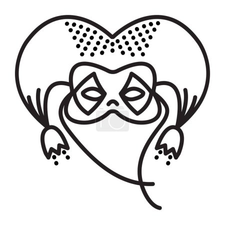 Ilustración de Máscara de mascarada de bufón con lazos, pieza de traje de arlequín, icono de línea negra vector - Imagen libre de derechos