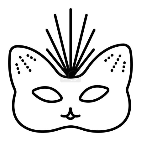 Cat masquerade mask with a crown, kitten carnival costume part, feline black line icon, editable stroke, pixel perfect