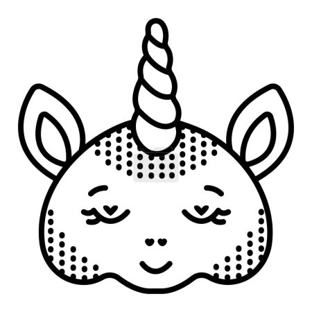 Unicorn muzzle, vector black line illustration, editable stroke sign