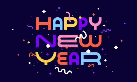 Photo for Happy New Year. Greeting card, fireworks banner, poster in abstract geometric bright style for happy new year. Background, christmas party, happy new year symbol for web, print. Vector Illustration - Royalty Free Image