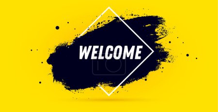 Illustration for Welcome. Banner, speech bubble, poster and sticker concept, geometric style with text welcome. Icon message Welcome cloud talk for banner, poster, web on yellow background. Vector Illustration - Royalty Free Image