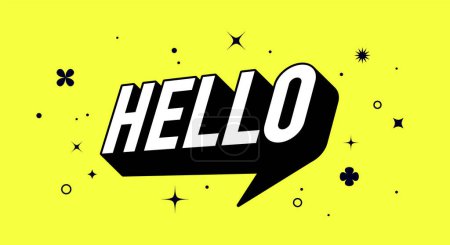 Illustration for Banner speech bubble text Hello, message concept Hello. Isolated poster in 3D design. Design element for banner, poster Hello or Hi, Hi There on bright yellow background. Vector Illustration - Royalty Free Image
