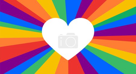 Ilustración de Orgullo, bandera LGBT. Póster, pancarta o bandera arco iris de LGBT. Colorido arco iris lgbt bandera para el orgullo. Impresión para camiseta de arco iris bandera de seis colores con el signo del corazón en el fondo. Ilustración vectorial - Imagen libre de derechos