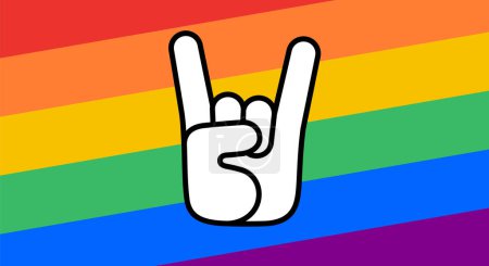 Ilustración de Orgullo, bandera LGBT. Póster, pancarta o bandera arco iris de LGBT. Colorido arco iris lgbt bandera para el orgullo. Impresión para camiseta de arco iris bandera de seis colores con letrero de mano en el fondo. Ilustración vectorial - Imagen libre de derechos