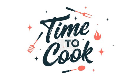 Illustration for Lettering Time to Cook. Kitchen wall decor, poster, sign, quote. Poster for kitchen design with kitchen equipment and lettering text Time to Cook. Vintage typography. Vector Illustration - Royalty Free Image