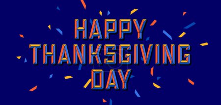 Illustration for Thank You for Thanksgiving Day. Bright poster with text lettering Happy Thanksgiving Day for Thanksgiving Day. Letters thank you for banner, phrase on dark background. Vector Illustration - Royalty Free Image