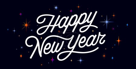 Illustration for Lettering. Happy New Year. Lettering text, calligraphy handwriting for christmas happy new year. Holiday christmas background, happy new year symbol for web, print. Greeting card. Vector Illustration - Royalty Free Image