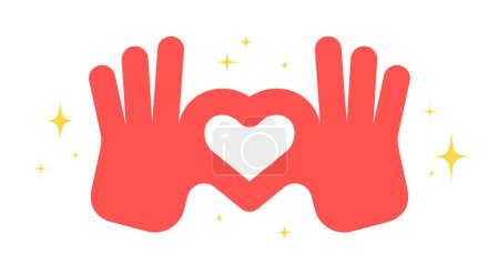 Ilustración de Señal de mano Amor del corazón. Corazón colorido Manos de amor gesto símbolo. Manos haciendo signo en forma de corazón por los dedos. Tarjeta postal de felicitación, póster, pancarta. Amor concepto emoji día de San Valentín. Ilustración vectorial - Imagen libre de derechos