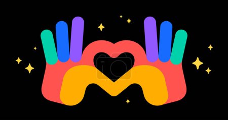Illustration for Hand sign Heart Love. Colorful Heart Love hands symbol gesture. Hands making sign shape heart by fingers. Greeting post card, poster, banner. Love emoji concept Valentine day. Vector Illustration - Royalty Free Image