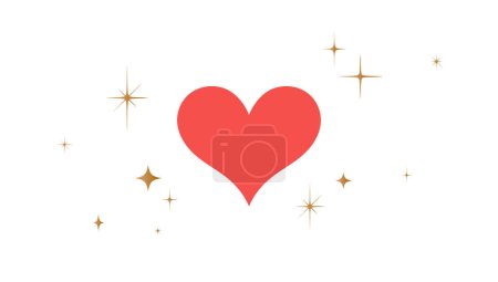 Ilustración de Signo del corazón, símbolo del amor con estrellas. Corazón icono amor con estrella, fondo blanco. Corazón rojo simple amor símbolo emoji, estrellas de oro gráfico, tarjeta del día de San Valentín, tarjeta de boda. Ilustración vectorial - Imagen libre de derechos