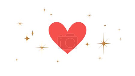 Ilustración de Signo del corazón, símbolo del amor con estrellas. Corazón icono amor con estrella, fondo blanco. Corazón rojo simple amor símbolo emoji, estrellas de oro gráfico, tarjeta del día de San Valentín, tarjeta de boda. Ilustración vectorial - Imagen libre de derechos
