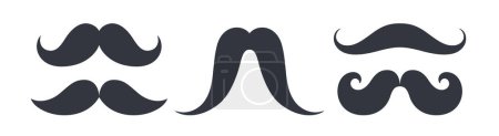 Illustration for Black set mustaches. Collection silhouette black vintage moustache isolated on white background. Symbol of Fathers day, sign for Barber Shop. Retro curly hipster moustaches. Vector illustration - Royalty Free Image