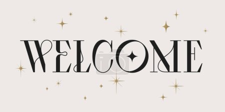 Illustration for Welcome. Lettering Welcome, banner, poster, vintage graphic. Greeting card calligraphy lettering welcome. Poster, banner, sticker concept with text message. Vector Illustration - Royalty Free Image