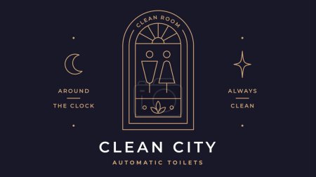 Illustration for Clean City WC Label. Minimalist line art logo template. Simple modern design line graphic toilet restroom wc bathroom badge. Symbol line icon toilet restroom wc bathroom sign. Vector Illustration - Royalty Free Image