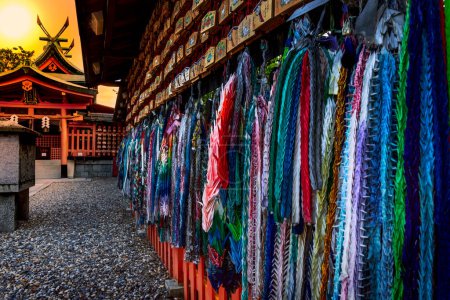 Photo for Origami cranes and prayer tablets at Fushimi Inari Shrine in Kyoto, Japan - Royalty Free Image