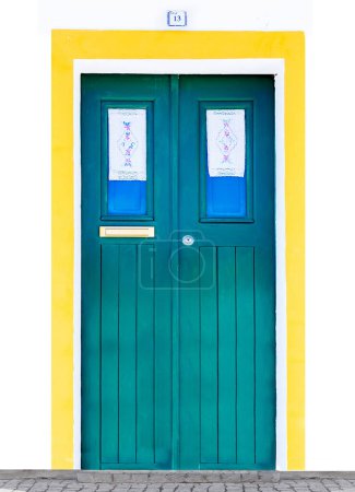 Photo for Colorful wooden door in Mertola, Portugal. Colors of Portugal Series - Royalty Free Image