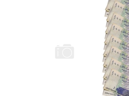 Foto de Billete de 1000 rupias de moneda paquistaní. Aislado sobre un fondo blanco. Copiar espacio a la izquierda. - Imagen libre de derechos