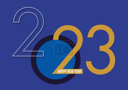 Ilustración de Tarjeta de felicitación 2023 para desear un feliz año nuevo con un gráfico original que simboliza la competencia y el éxito de una empresa. - Imagen libre de derechos