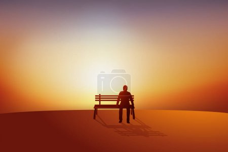 Ilustración de Concepto de soledad y aislamiento con un hombre deprimido sentado en un banco. - Imagen libre de derechos