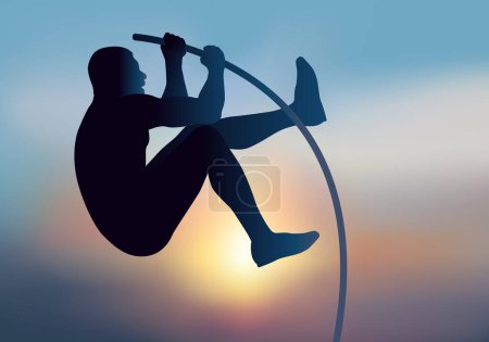 Illustration for Symbol of sports performance and victory, with an athlete who practices the pole vault. - Royalty Free Image