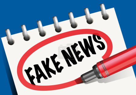 Illustration for Social media fake news concept with the word fake news circled in red written on a notepad. - Royalty Free Image